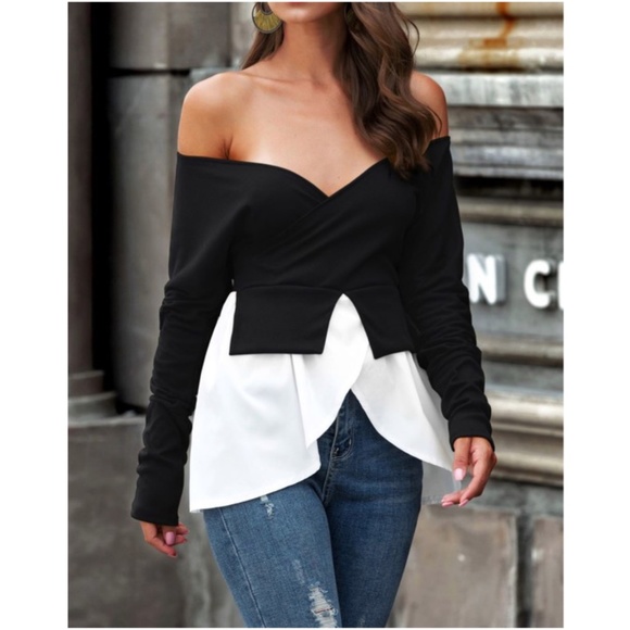 Off shoulder sophiscated tulip hem top - Picture 1 of 5